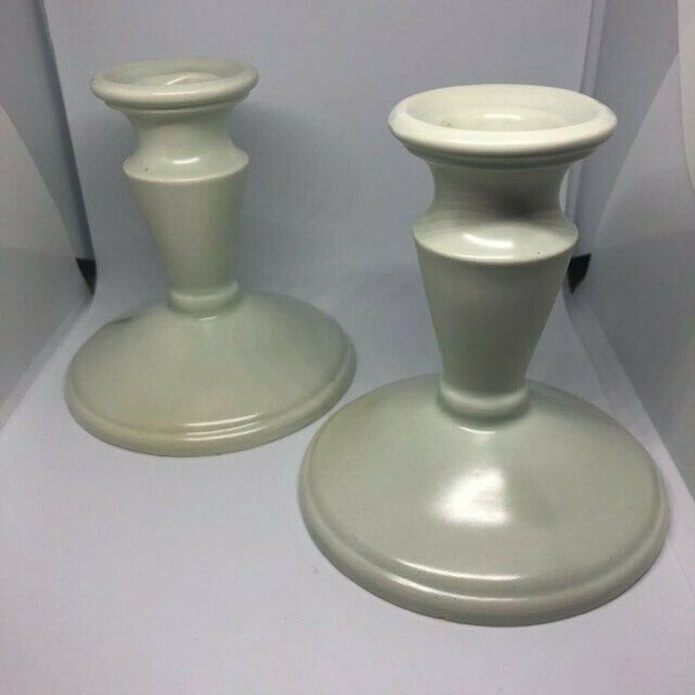 VINTAGE Holland Mold Candlesticks Seafoam Green MCM